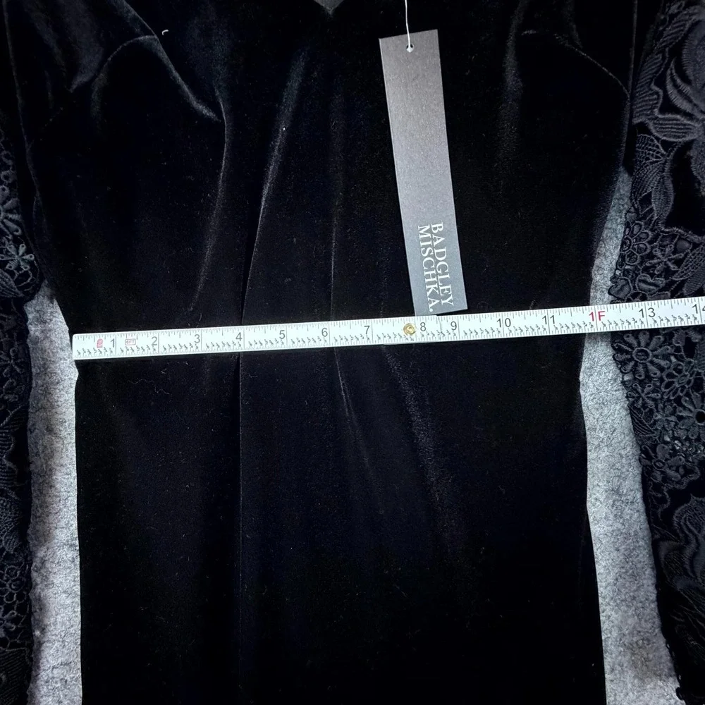 Badgley Mischka Cocktail Dress Womens 4 Black Velvet Lace Goth‎ Formal Evening